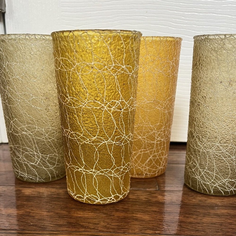 4 Vintage Spaghetti String Glasses 5.5” MCM 1950’s